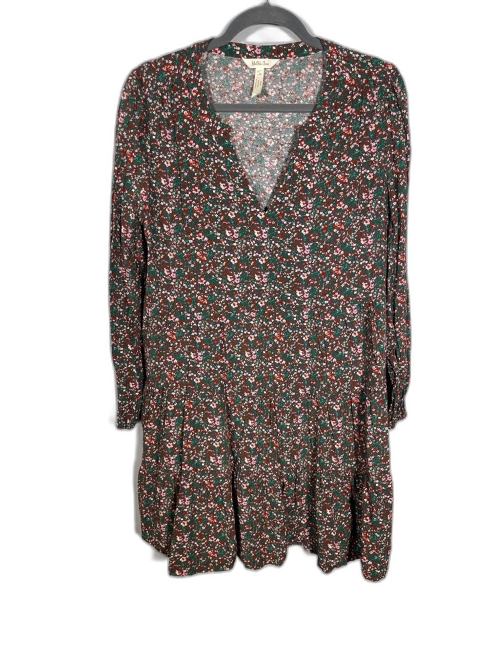 MATILDA JANE WOMENS GREEN PINK FLORAL MINI DRESS LARGE